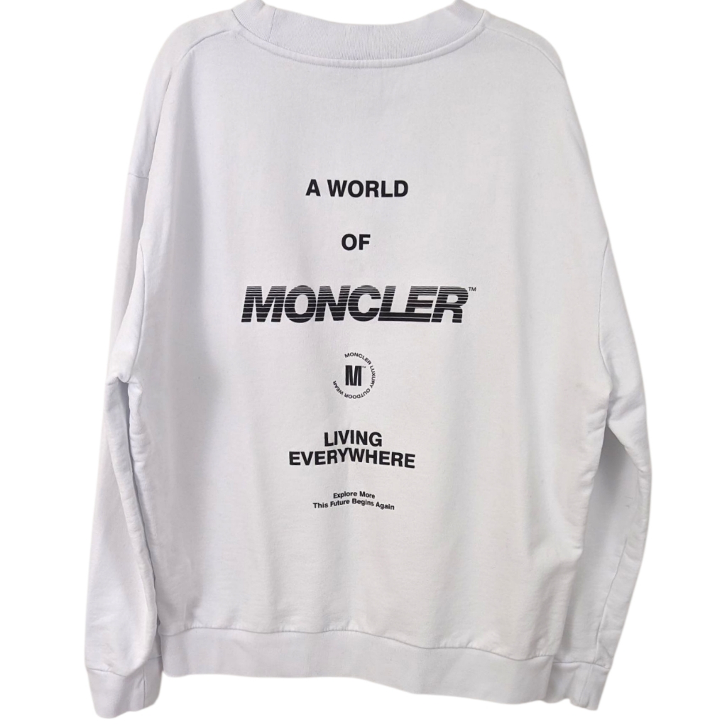 Moncler Pullover Crew Neck Sweatshirt Womens Xl White Black Logo 100% Cotton